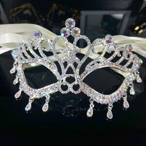Silver AB Rhinestone Eye Mask, Crystal Masquerade Mask, Mardi Gras Parade, Party